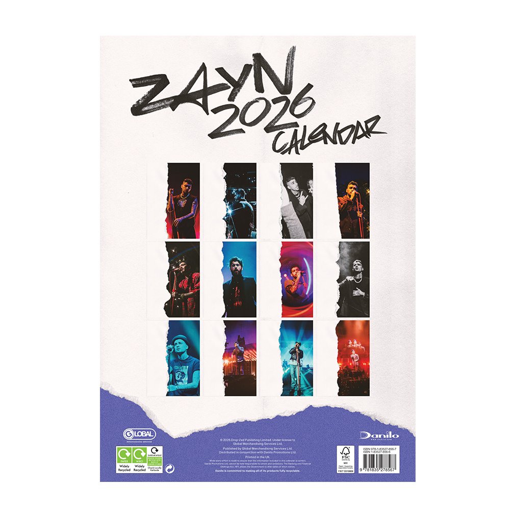 ZAYN 2026 A3 CALENDAR Back